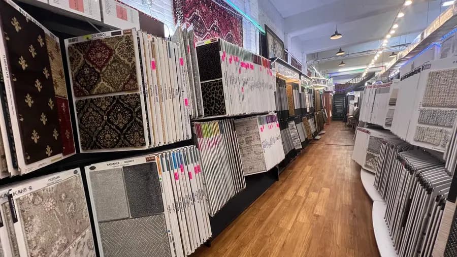 Carpet and rug displays in the showroom