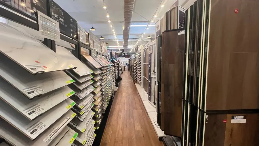 Tile and stone sample walls in the showroom